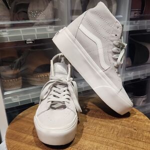 Vans Gray and White High-Top Platform Sneakers